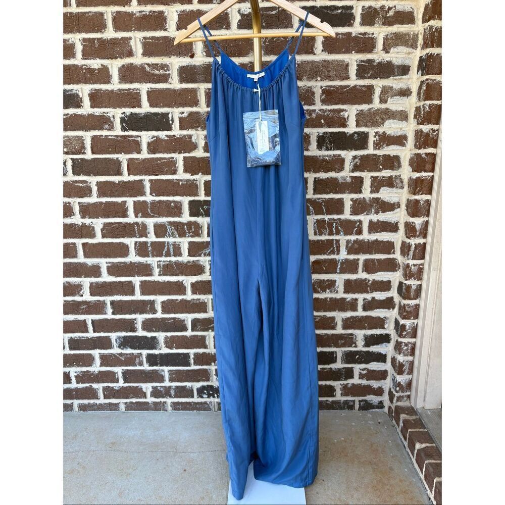 NWT Gold Hawk Blue Silk Jumpsuit With Belt Size Small $340 MSRP